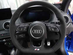 Sロゴ入りハーフパンチングブラックレザー/ロックグレーステッチ